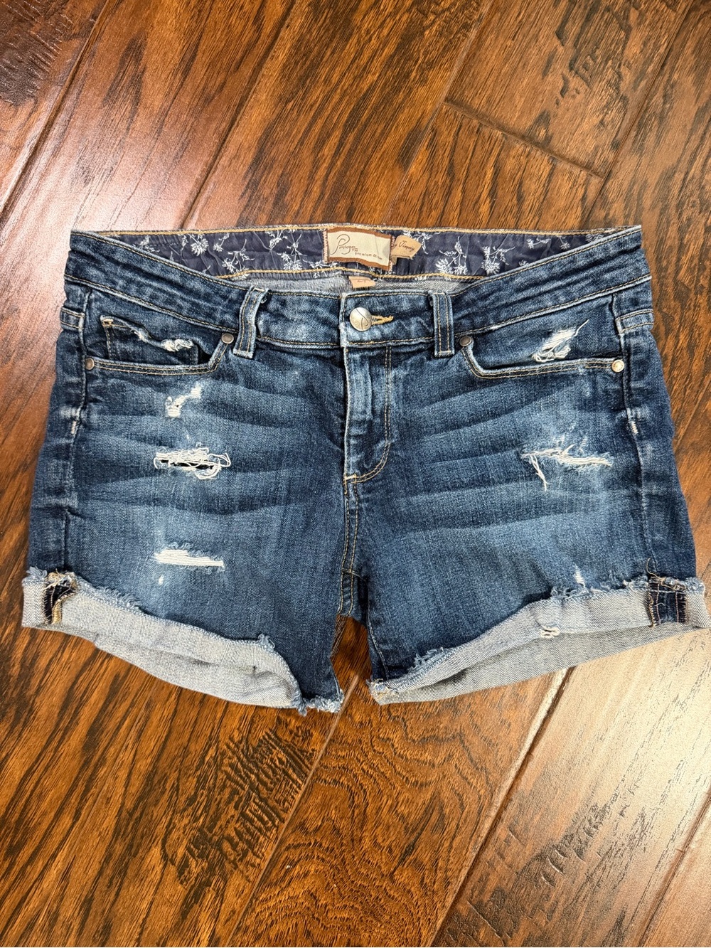 PAIGE Premium Dark Blue Distressed Denim Cutoff Shorts Jimmy Jimmy Size 27